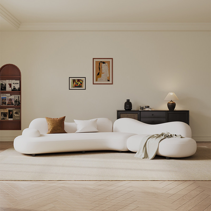 Sofá de sal marina minimalista italiano, sala de estar, sofá de esquina de forma especial, sofá de tela en forma de arco
