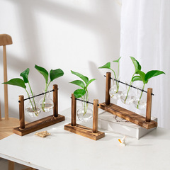 クリエイティブ木製ラック水耕植物コンテナ無垢材ガラススイング花瓶ホームオフィス装飾装飾品ポトスボトル