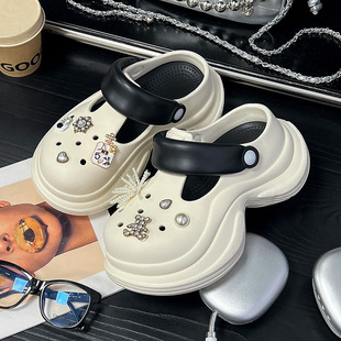 Women's Platform Hole Shoes Height-increasing 2025 New Beach EVA Non-slip Deodorant Summer Outwear Half Slippers for Women