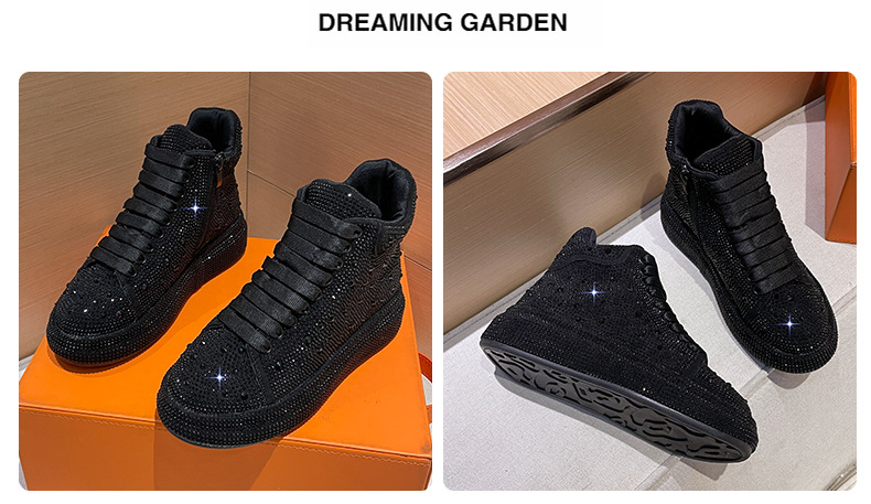 Europeiske varer Gypsophila tungindustri lyse diamant høye sko for kvinner 2023 vinter nye fløyel sport og fritid damesko allsidige_voghion.com