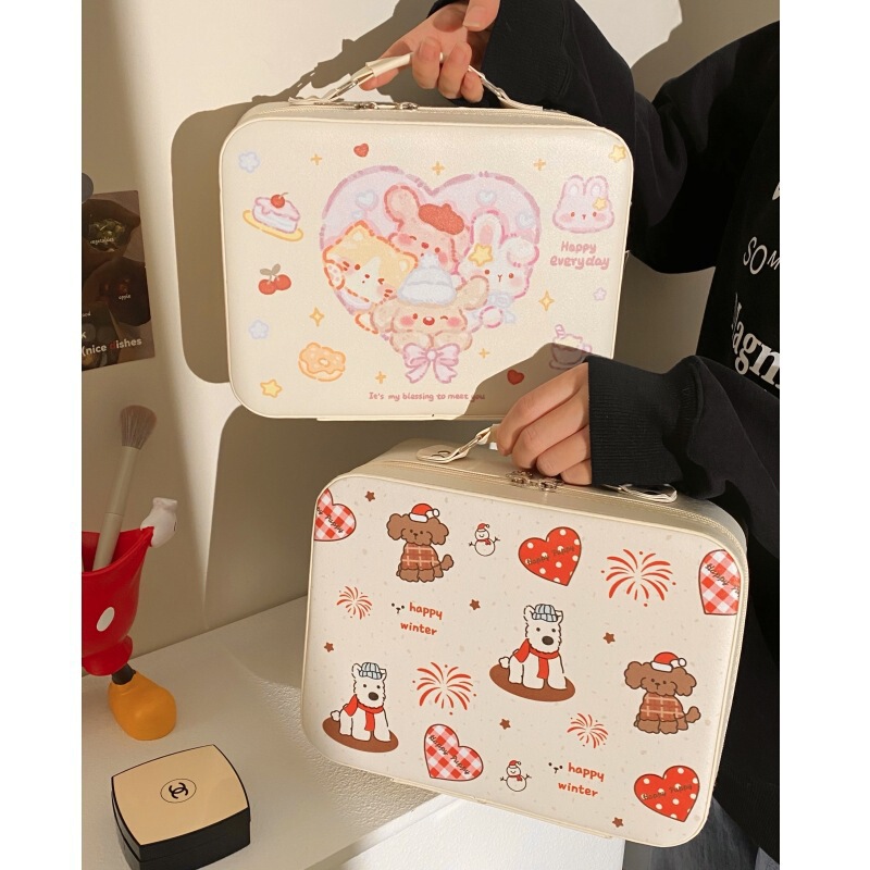 Cute large-capacity portable makeup bag for women, portable storage box for cosmetics with mirror, integrated toiletry bag Cute large-capacity portable makeup bag for women, portable storage box for cosmetics with mirror, integrated toiletry bag