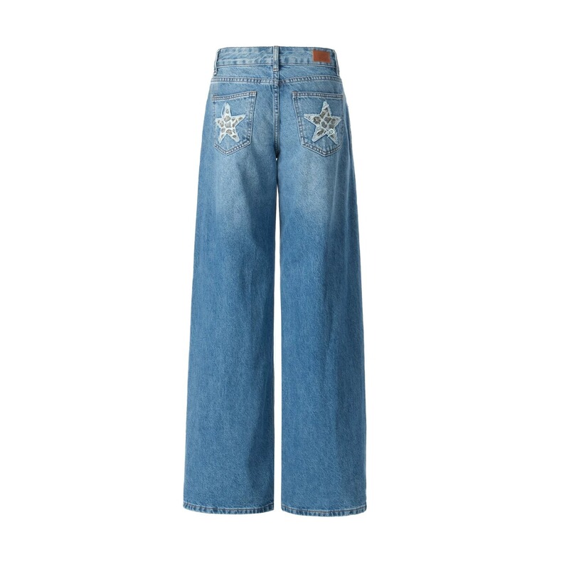 FNKHEQ Star Embroidery Low-Waist Wide-Leg Jeans for Women, 2026 Autumn New American Style Loose Casual Straight Pants FNKHEQ Star Embroidery Low-Waist Wide-Leg Jeans for Women, 2026 Autumn New American Style Loose Casual Straight Pants