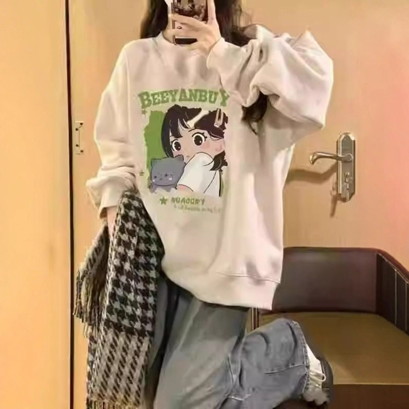 日系卡通印花卫衣女春秋冬宽松oversize慵懒风设计感薄款上衣外套|undefined