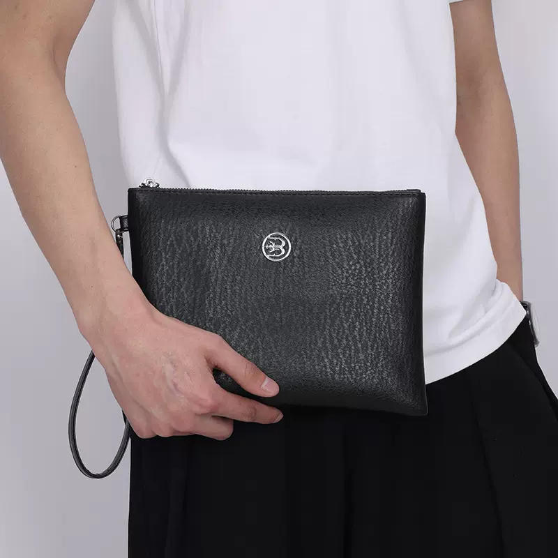 跨境2025新款软皮手包软面树皮纹男士手拿包时尚潮流PU手抓包