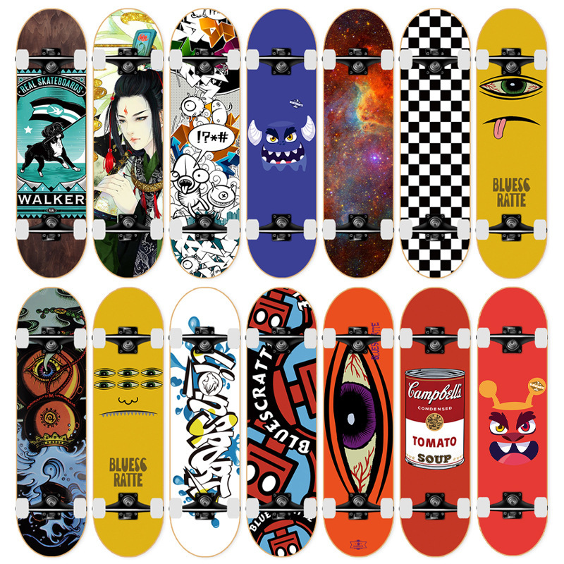 Skateboard Deck for Adults, Men, Women, and Children, Short Double Kickboard Maple Fish Board Four-Wheel Scooter 3108 Skateboard Model