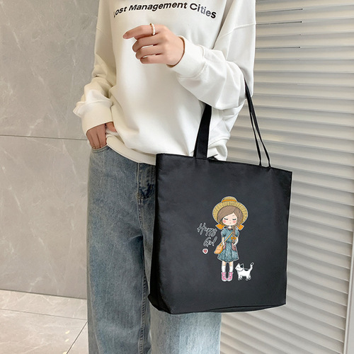 Canvas bag for women, large capacity, Korean style, cartoon, versatile, fashionable tote bag, student commute, single shoulder bag, drop shipping one piece
