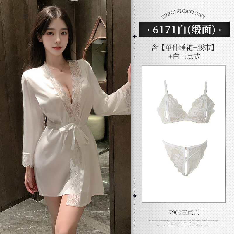 ◆ 새틴 ◆ 화이트[싱글파자마+벨트]+화이트 쓰리포인트 스타일