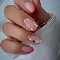 European square multi-color flowers, cute and sweet girly manicure, gentle romantic garland, fake nails, finished wear nails