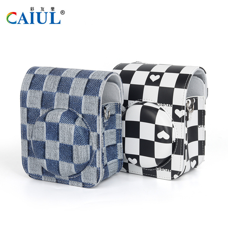 Suitable for Fuji Instax Mini12 Camera Bag, Retro Checkerboard Camera Bag, Polaroid Camera Bag Customization