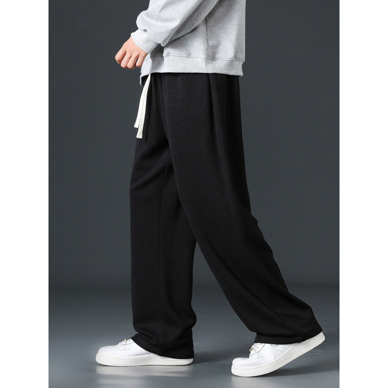 2023 nuevo estilo de moda suelta de hombre blanco blanco de color beige versátil piernas anchas rectas pantalones largos casuales de otoño