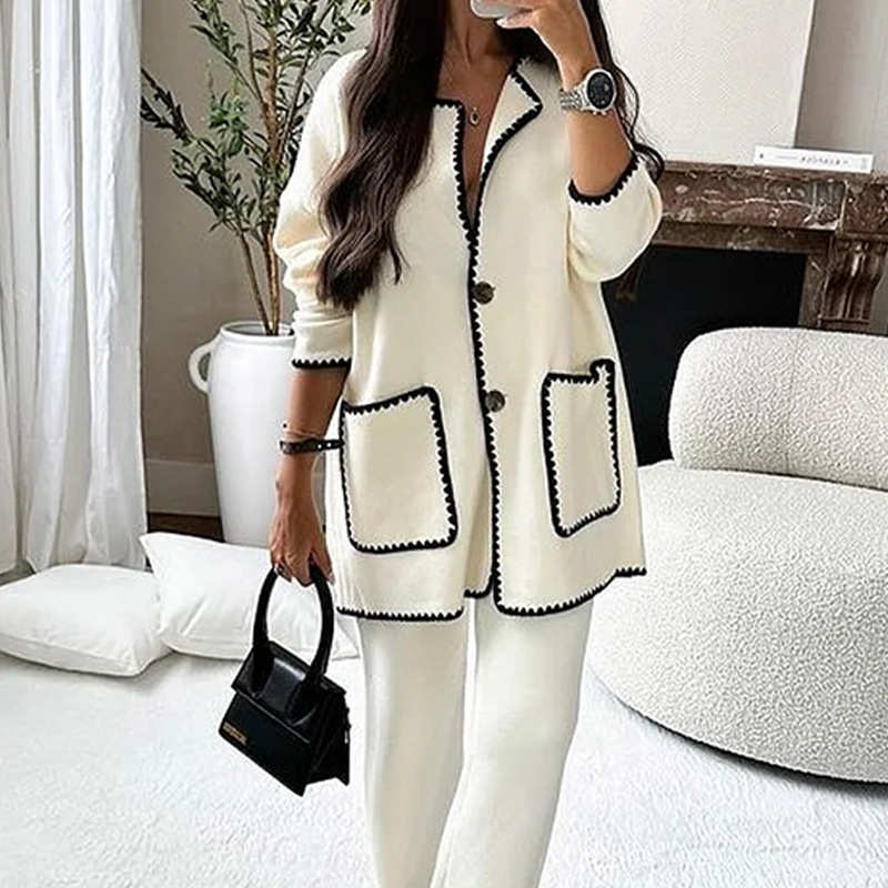 Spandex, Polyester Fabric Type Pant Co-ord Set Sets Type Holiday Daily Women's Casual Color Block Spandex Polyester Pocket Pant Co-ord Set Pants Sets
