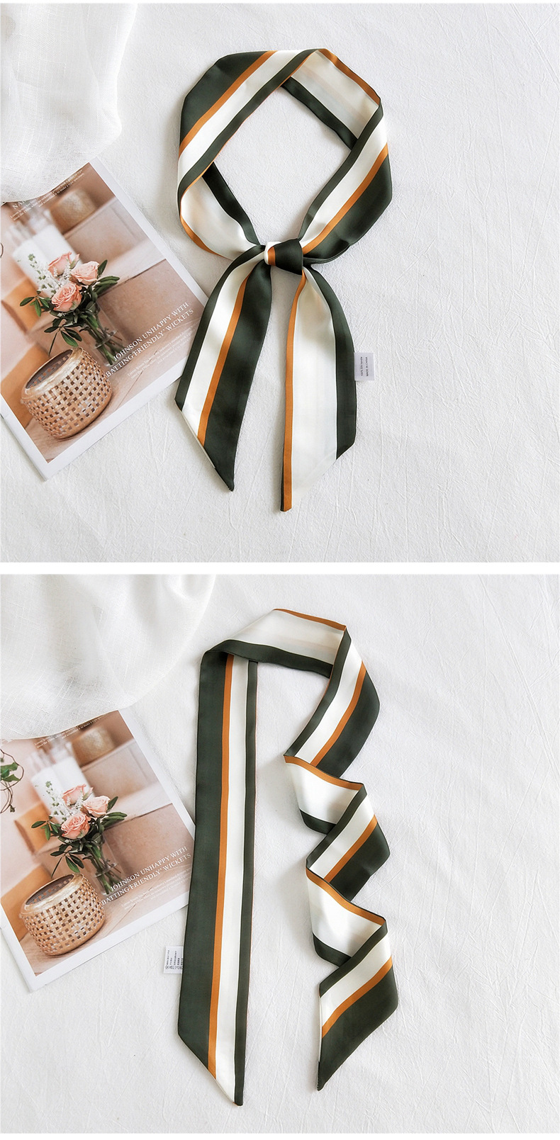 30g Weight Silk Scarf Classification Travel Occasion Unisex Gender Sweet Style Khaki, Grey, White, Purple, Red, Green, Blue, Yellow, Black Color Fashion Narrow Long Small Silk Scarf 19