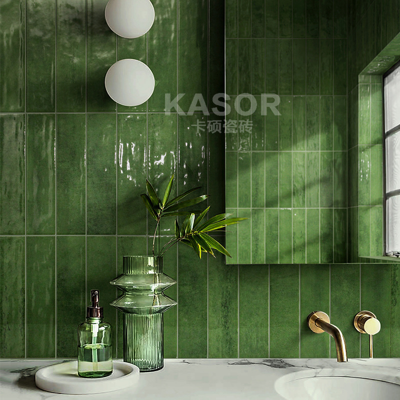 Nordic All-Ceramic Glossy Bathroom Shower Toilet Wall Tiles Kitchen Dining Room Fashion Store Long Small Tiles Balcony