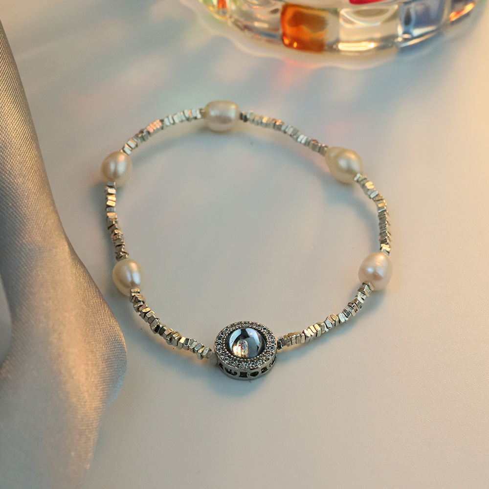 S925 pulsera de plata triturada, anafila natural, perla de agua dulce, pulsera de estrellas para mujeres, explosión de transmisión en vivo.