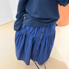 SHORT短句设计师品牌 25早秋款条抽褶条纹复古半身裙宽松休闲伞裙