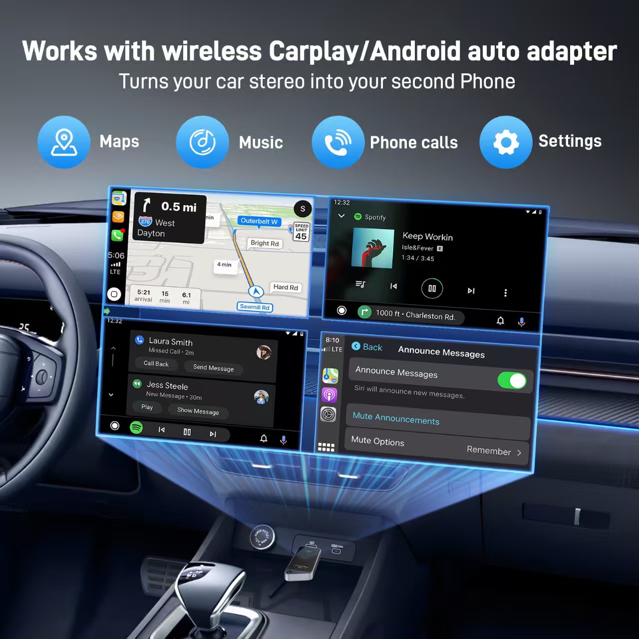 Cross-Border Original Car Wired to Wireless Carplay Android Auto Box Car Interconnect Smart Ai Box Adapter