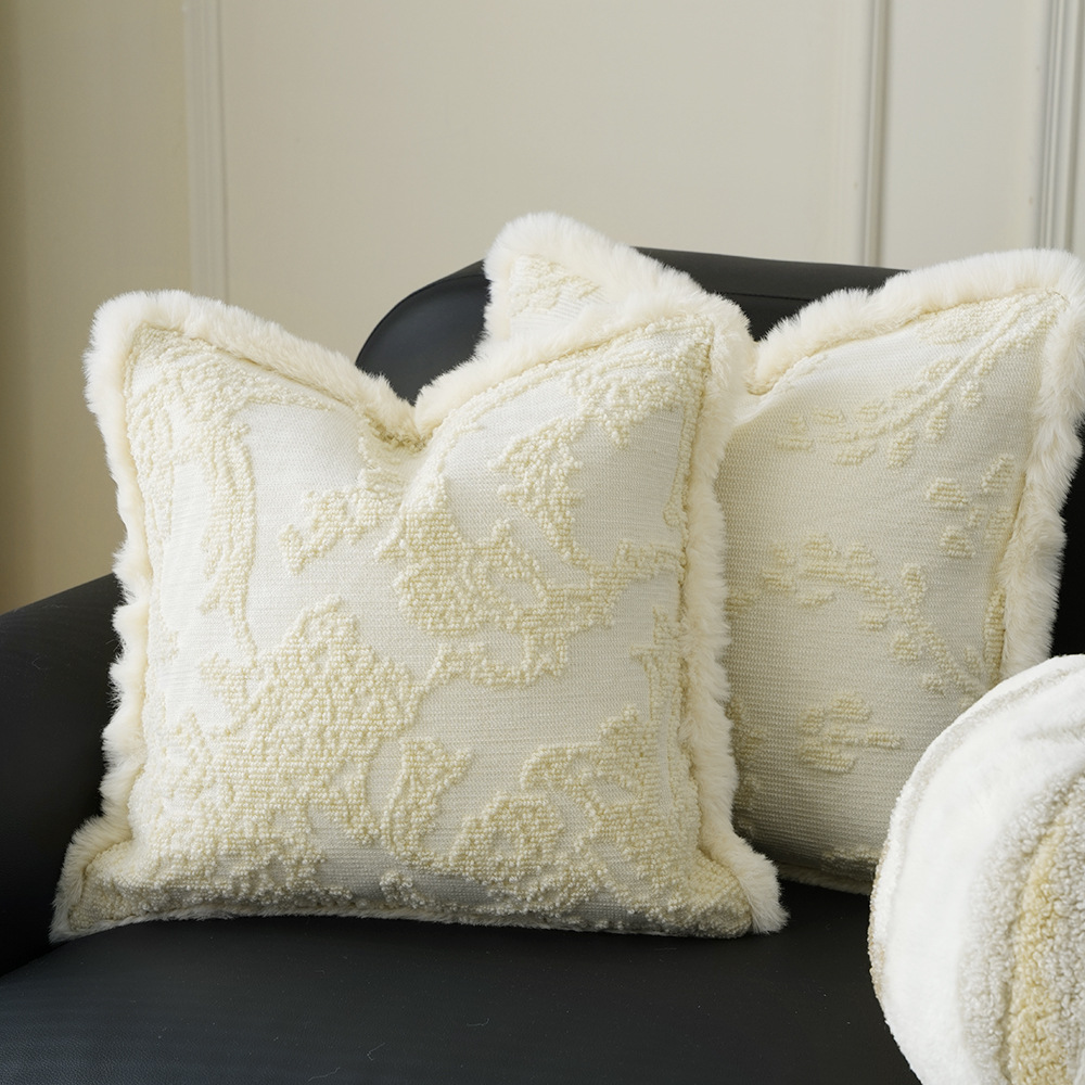 Designer's Circle Flocked Velvet Throw Pillow Home Fabric Sofa Cushion Bedroom Headboard Cushion Embroidered Plush Decorative Pillow Case