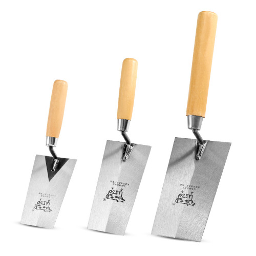 Tile shovel with wooden handle, trapezoidal shovel, construction site plasterboard, large shovel for wall bricklaying, large shovel for bricklaying tool, bricklaying knife