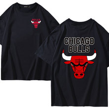 外贸新款篮球运动公牛队纯棉短袖T恤男女同款夏季双面印花宽松