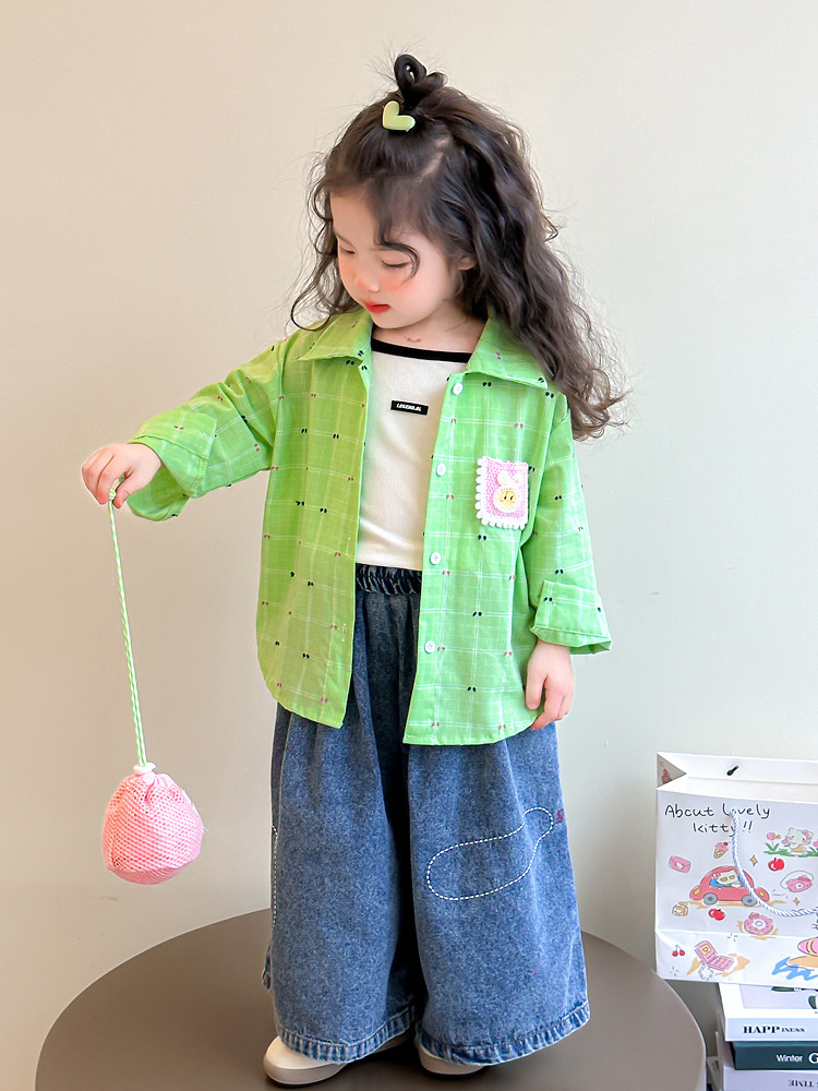 Camisa para niñas primavera y otoño 2025 nuevo estilo para niños chaqueta occidental primavera camisa de manga larga bebé casual primavera top