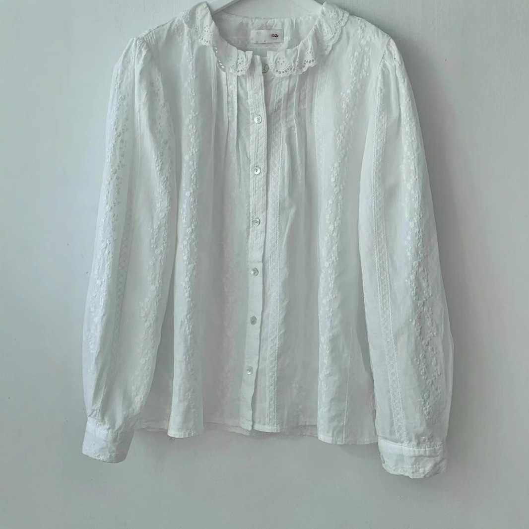 Camisa de mujer con diseño de mangas de burbuja y encaje, estilo retro, versátil y adelgazante, verano 2023