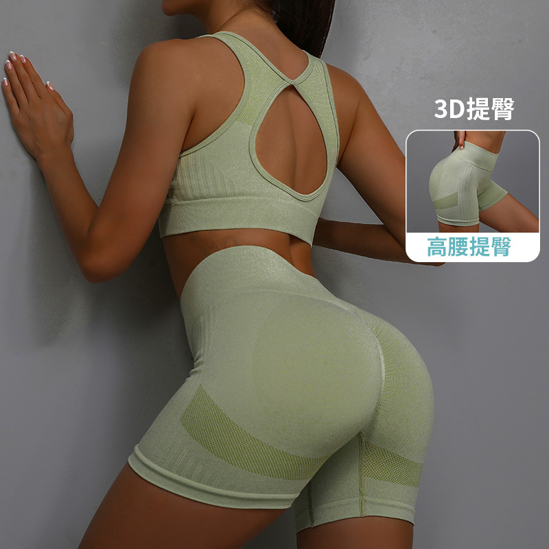 Europeos y estadounidenses trajes de yoga transfronterizos camisas pantalones cortos set fitness ejercicio rápido secado caderas belleza de espalda running set de yoga