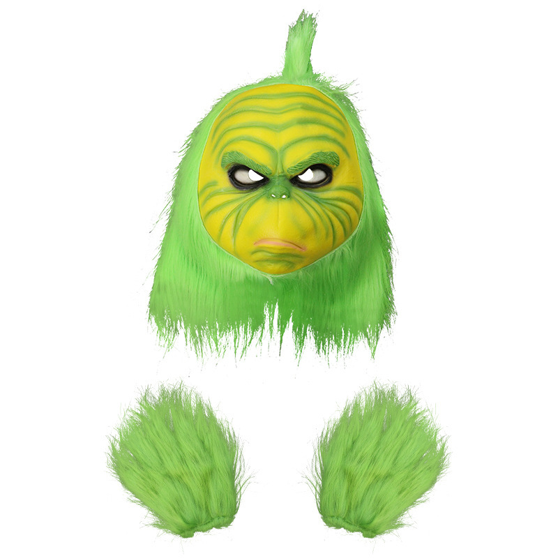 Grinch cara gorda cabello verde toque de cabeza de baile de máscaras transfronterizas en vivo máscaras navideñas divertidas props de fiesta