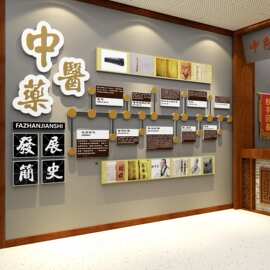 中医发展史养生馆装修饰挂画贴墙宣传海报推拿理疗店艾灸背景设计
