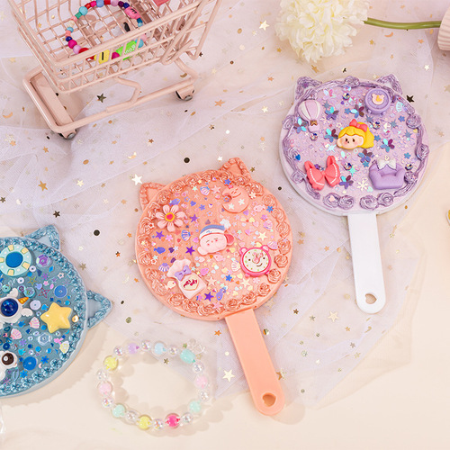 Children's DIY Cream Adhesive Makeup Mirror Material Kit Set for Girls Portable Handheld Mirror Comb Educational Toy
