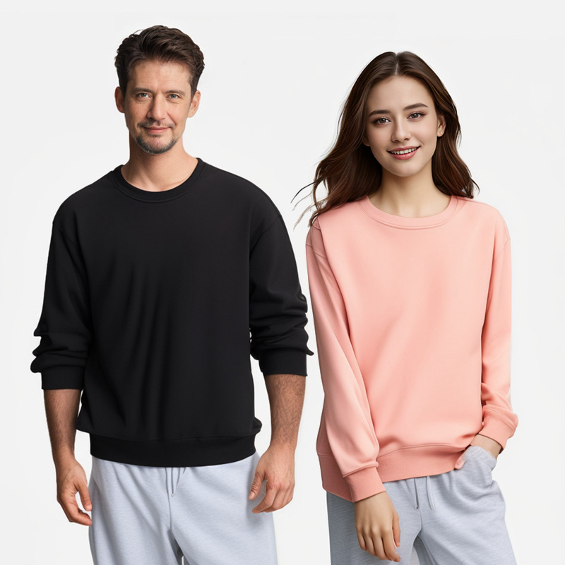 秋冬长袖毛圈针织300g落肩圆领卫衣 文化衫班服印logo潮牌供货