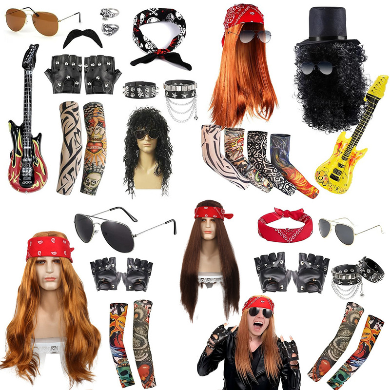 Amazon's Best-Selling Halloween Wig 60S70S80S Punk Costume Golden Straight Hair Long Straight Wig Headgear