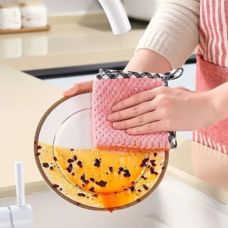 Висячий коралловый бархат двусторонний тряпка кухонная ананасовая решетка не выпадает волос, впитывает воду, протирает шарф гладкая салфетка для мытья посуды