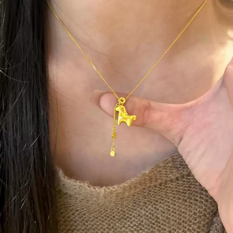 小红书爆款古法金色马上有钱花项链女轻奢高级感流苏吊坠锁骨链潮