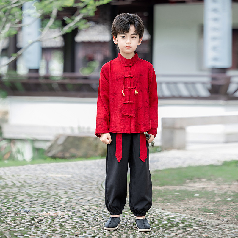 子供服の漢服セットの男の子と子供の秋の長袖の中国風の唐の服の2つのセットの赤ちゃんの古風なショーの服の国学の潮|undefined