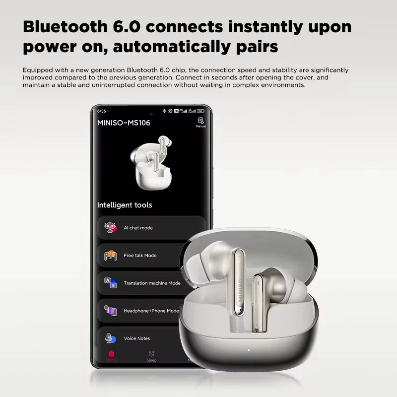Минисо MS106 AI перевод Bluetooth наушники беспроводные шумоподавление внутриканальные HiFi качество звука длительная работа аккумулятора наушники