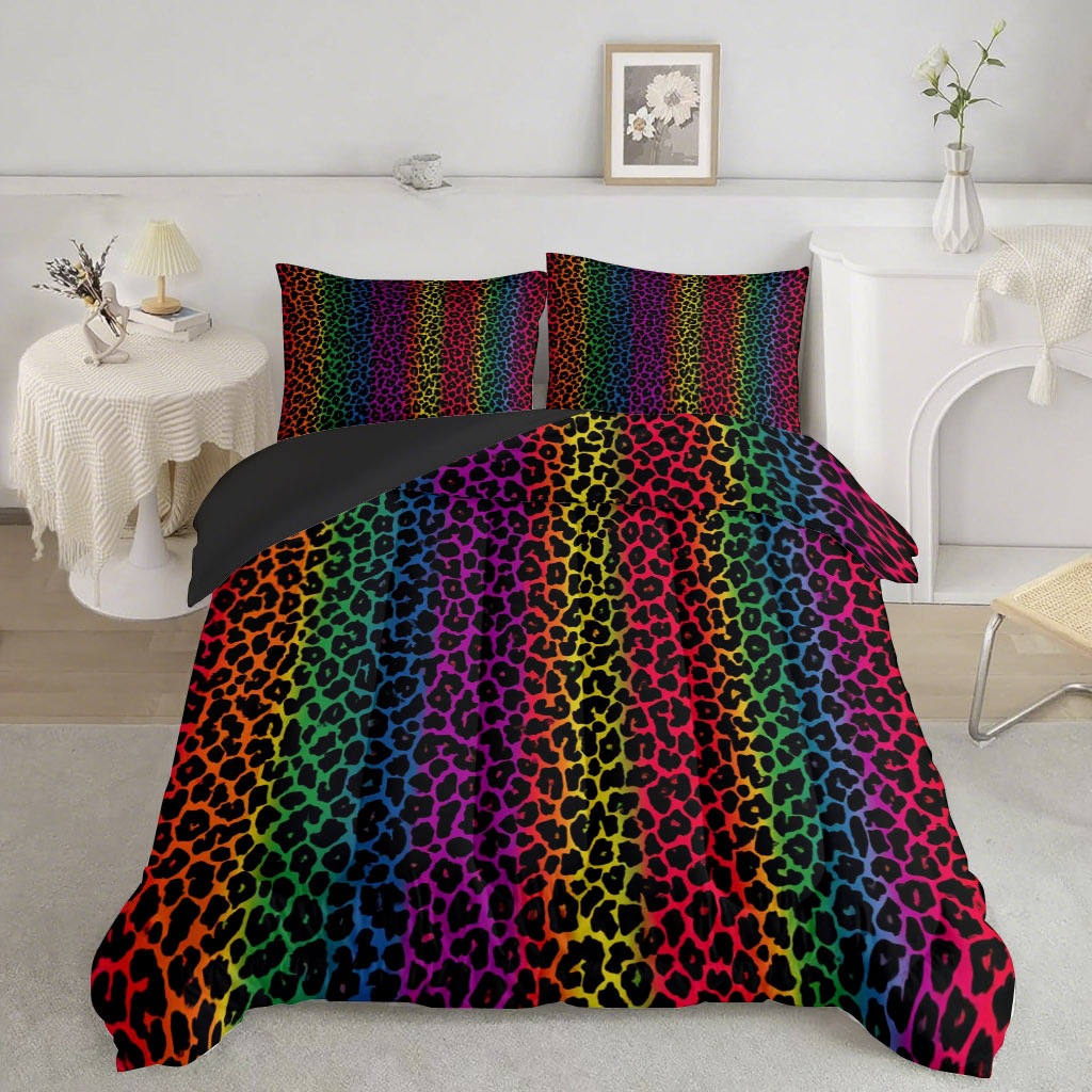 TEMU / JIT nuevo producto multicolor leopardo impresión digital HD 180gms edredón conjunto de ropa de cama