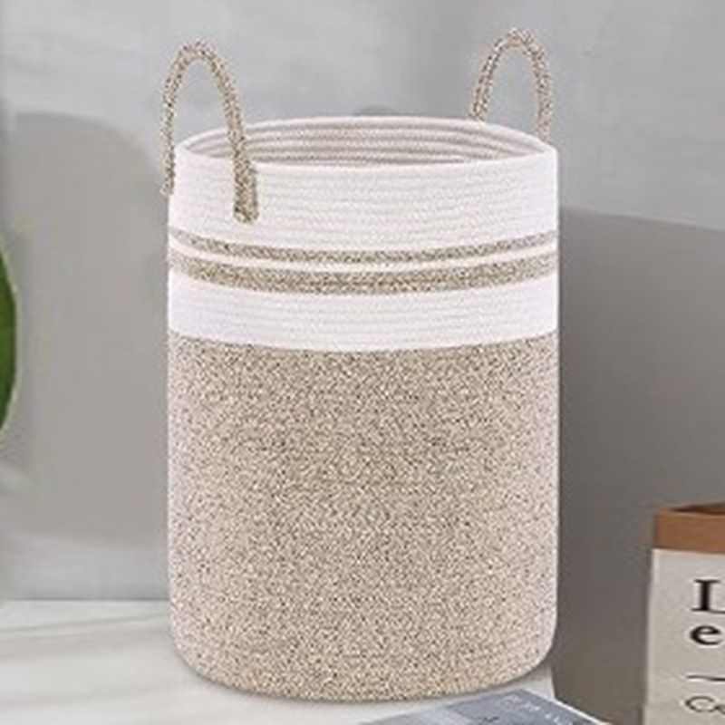 Cesta tejida con cuerda de algodón, cesta de almacenamiento, cesta de bambú, cesta de ropa sucia, cesta plegable de verduras marrones, artículos diversos