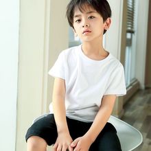 男童T恤纯棉儿童短袖纯色童装上衣小男孩半袖儿童夏季白色打底衫