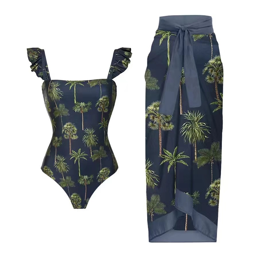 GraceChic GraceChic GraceChic European And American One-Piece Two-Piece Set Cross-Border Hot-Selling Printed Tight-Fitting Ruffled Shoulder Strap_voghion.com