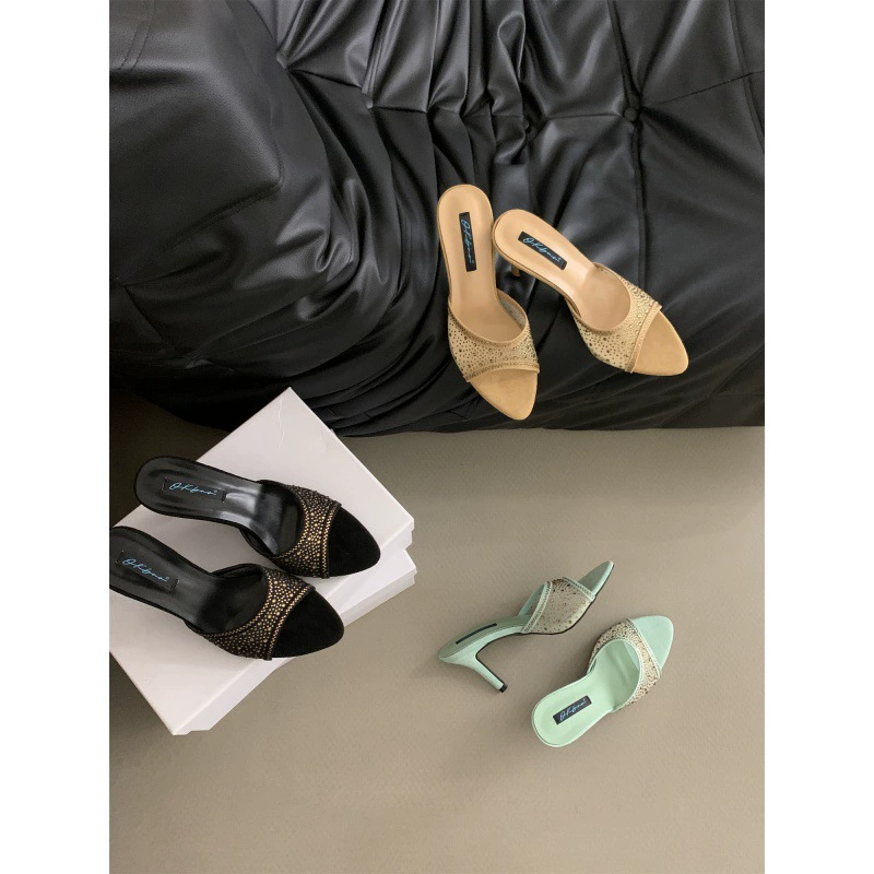 2024 высокого уровня чувство ниши туфли на высоком каблуке французское ретро с открытыми пальцами холодные туфли