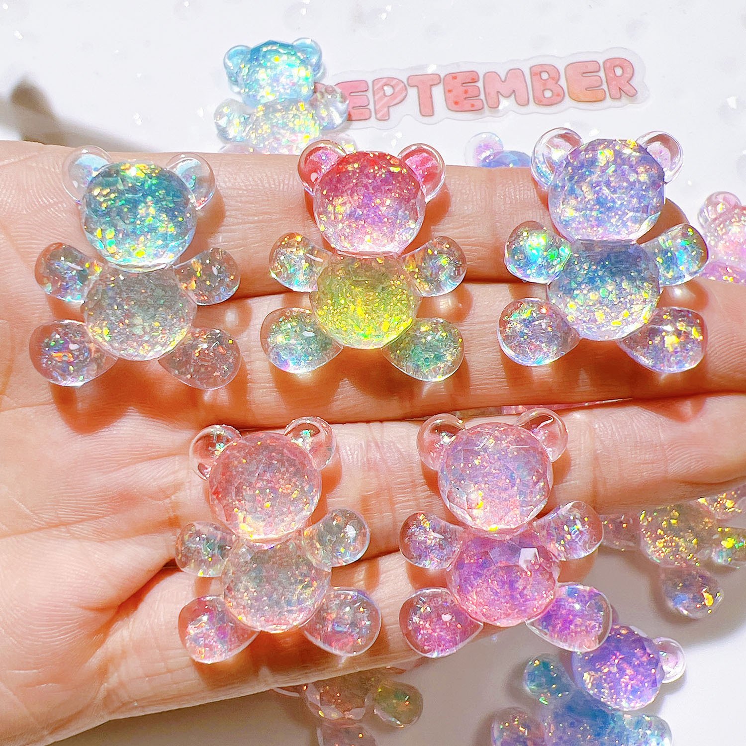 树脂配件diy手工材料卡通鞋花帽子奶油胶头饰贴片ab胶渐变色熊大