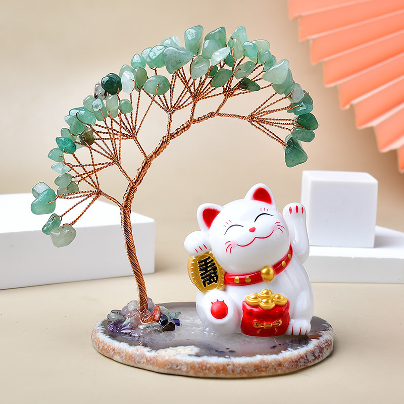 水晶発招財樹オフィスデスクトップ置物招財猫台座紫水晶黄水晶七色晶発財樹|undefined