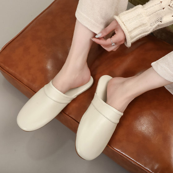 Classic Spring and Autumn Fashion Couple's Home Non-Slip Sandals Sheepskin Slippers Baotou Simple Indoor Home Leather Slippers