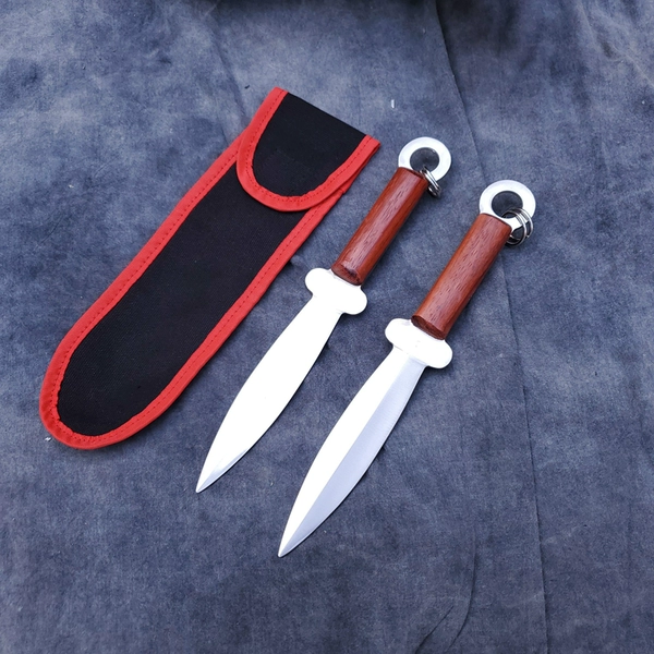 Rosewood handle with ridge and colorful cloth belt bag