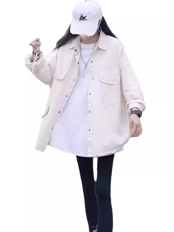レトロな香港スタイルのファッション長袖シャツジャケット女性のための春と秋の新しい純粋な綿カジュアルルーズスリムミッドレングス婦人服|undefined
