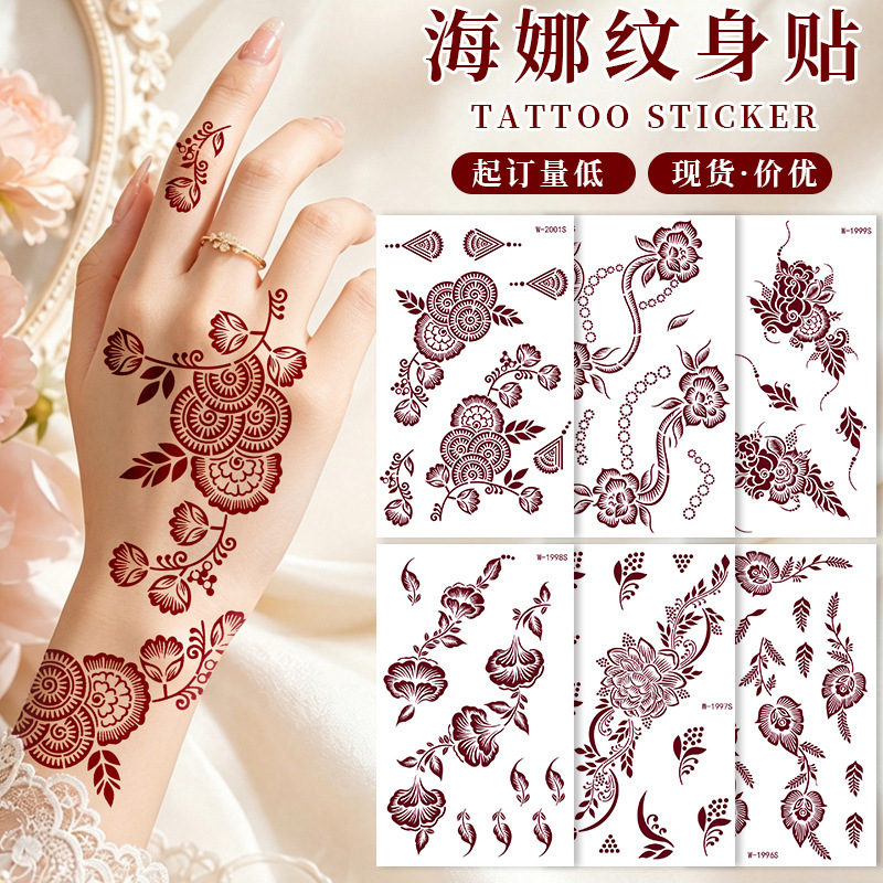 Cross-border Indian henna tattoo stickers, simulated mehndi bride hand flowers, temporary tattoo stickers