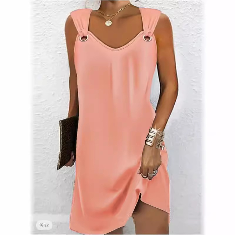 2024 Cross-border Europe and the United States Explosions Amazon Independent Station Sleeveless V-neck Metal Button Sweat dress Women in Autumn and Winter 2024 Cross-border Europe and the United States Explosions Amazon Independent Station Sleeveless V-neck Metal Button Sweat dress Women in Autumn and Winter