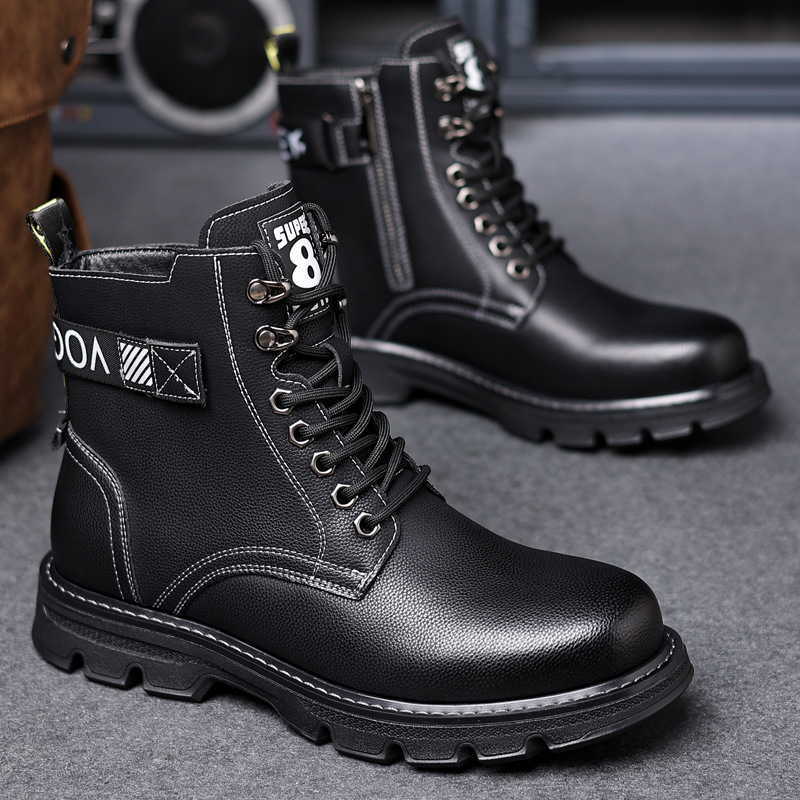 Herren Martin Lederstiefel Britischer Stil Schnürschuhe_voghion.com