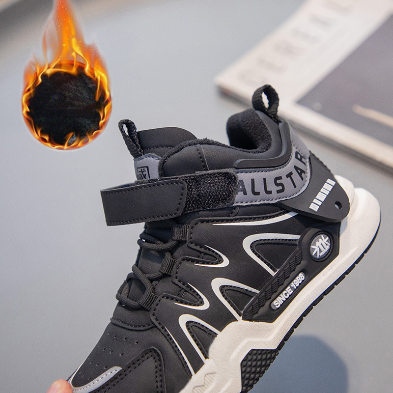 Boys and girls' Velcro running shoes with winter thickening_voghion.com