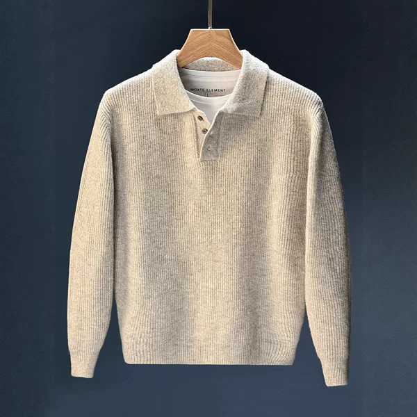 2026 Autumn/Winter Solid Color Cashmere Thickened Double Button Polo Shirt High-End Knitted Cashmere Sweater with Cable Pattern